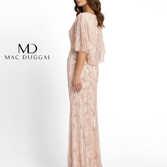 Mac Duggal 9064 NWT EMBELLISHED CAP SLEEVE FAUX WRAP TRUMPET GOWN - Picture 3 of 14